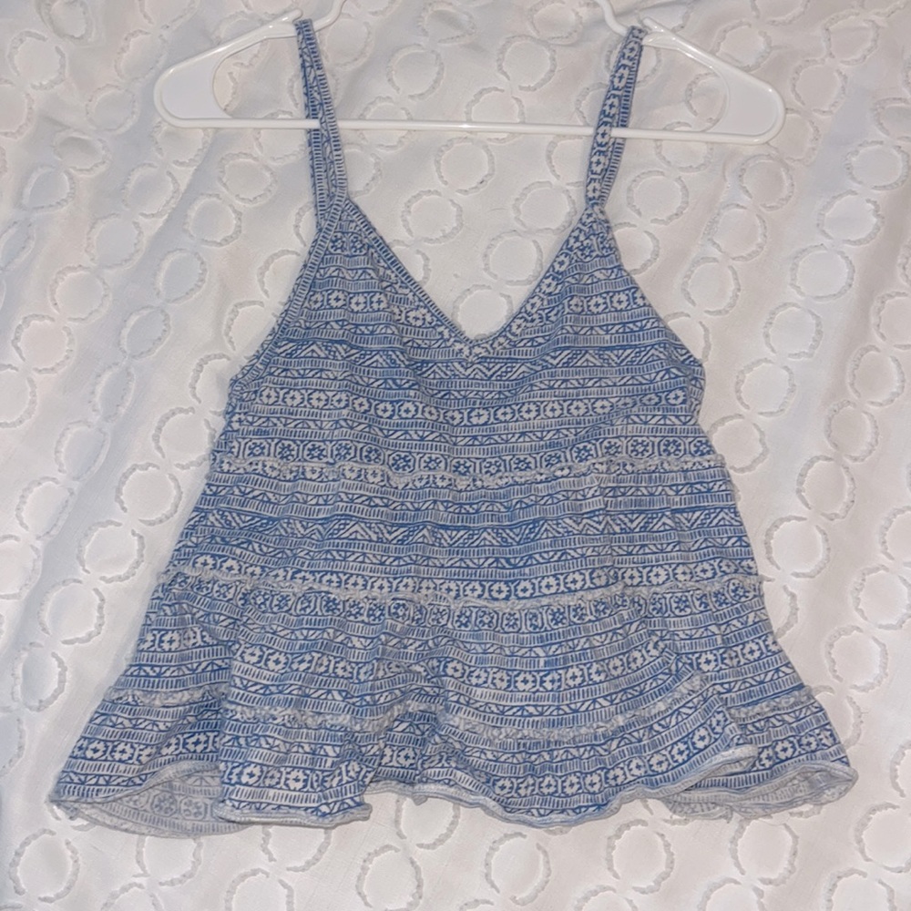 American eagle, light blue detailed ruffle tank.